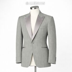 Christian Dior Monsieur gray pinstripe tuxedo blazer with satin lapels, size 41R